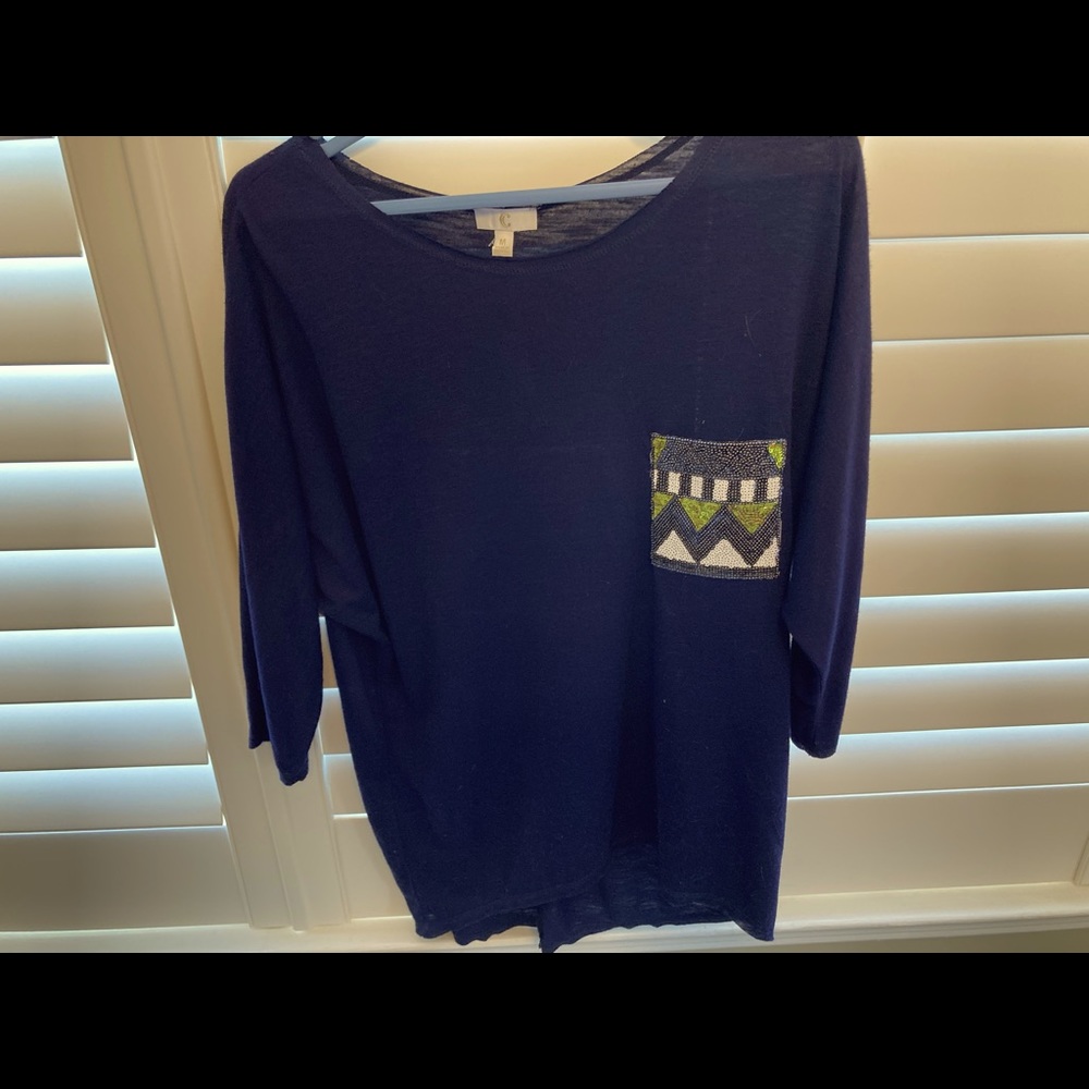 Sharp navy blue tunic with sequin embellished pocket. New with tags, never worn.